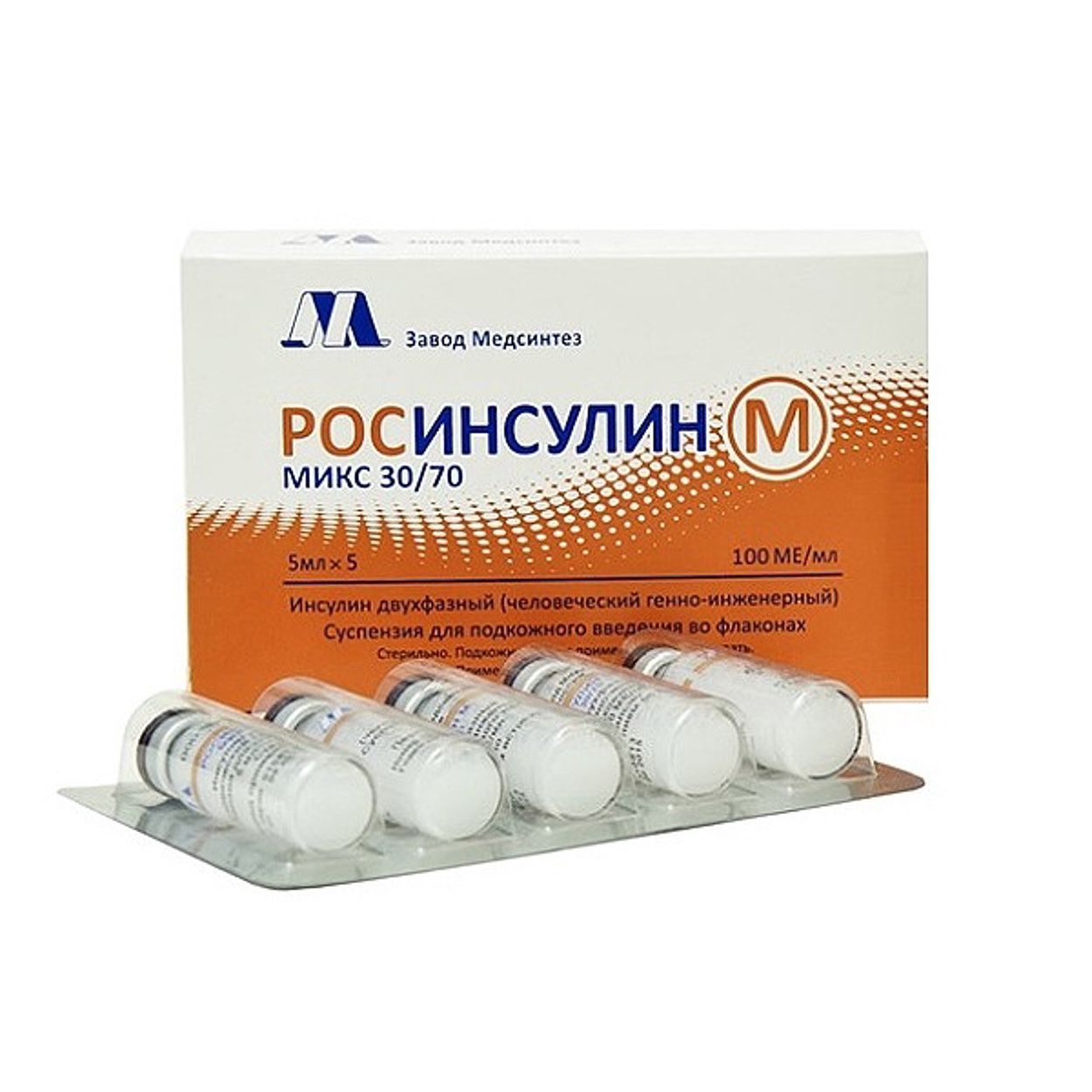 РОСИНСУЛИН М МИКС СУСП 30/70 100МЕ/МЛ 3МЛ №5 КАРТР