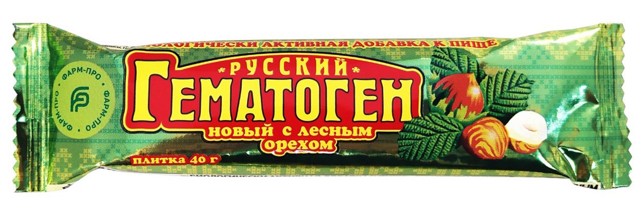 ГЕМАТОГЕН РУССКИЙ НОВЫЙ С ЛЕСНЫМ ОРЕХОМ 40Г