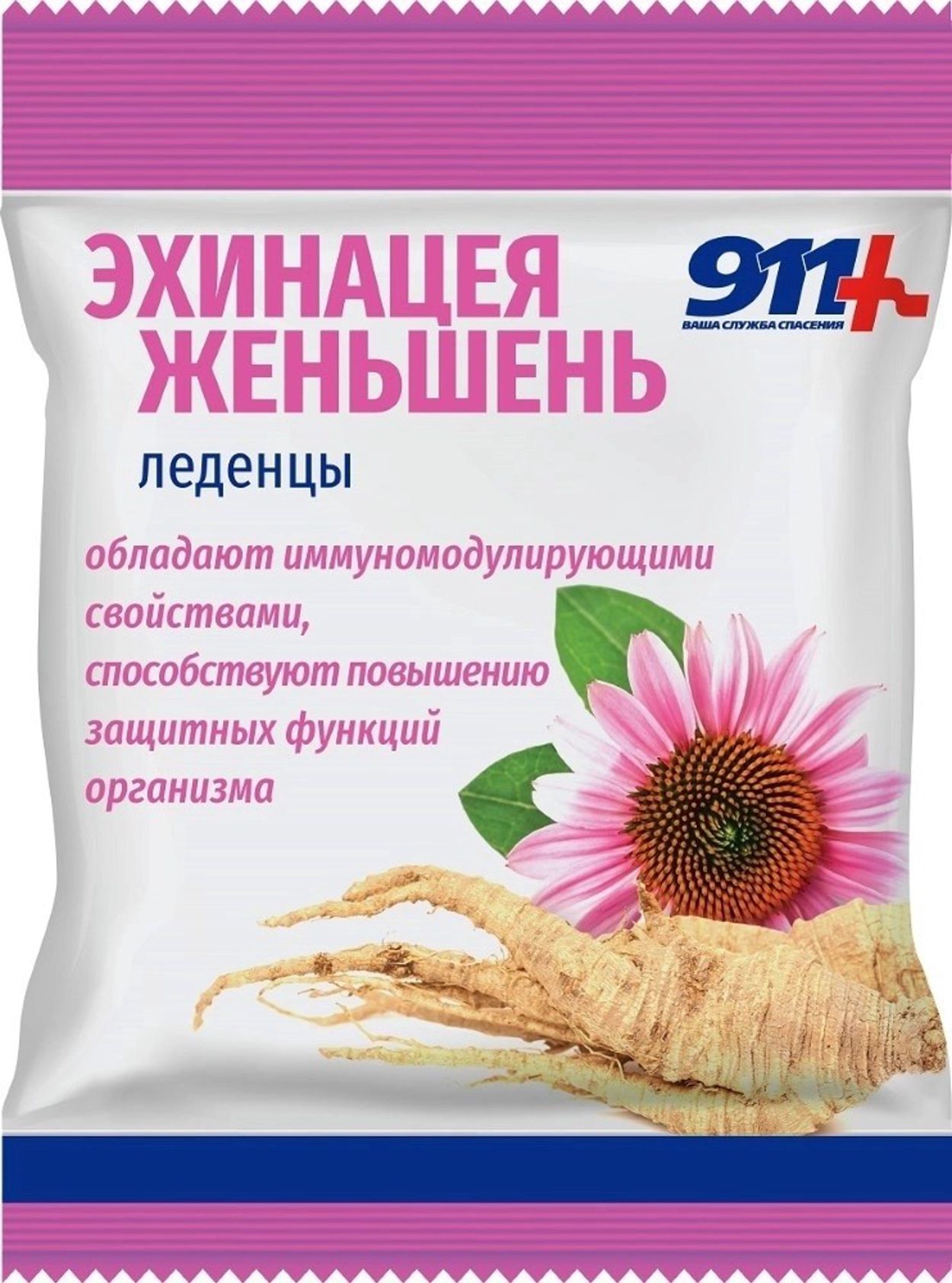 911 ВАША СЛУЖБА СПАСЕНИЯ ЛЕДЕНЦЫ ЭХИНАЦЕЯ/ЖЕНЬШЕНЬ С ВИТ С 50Г