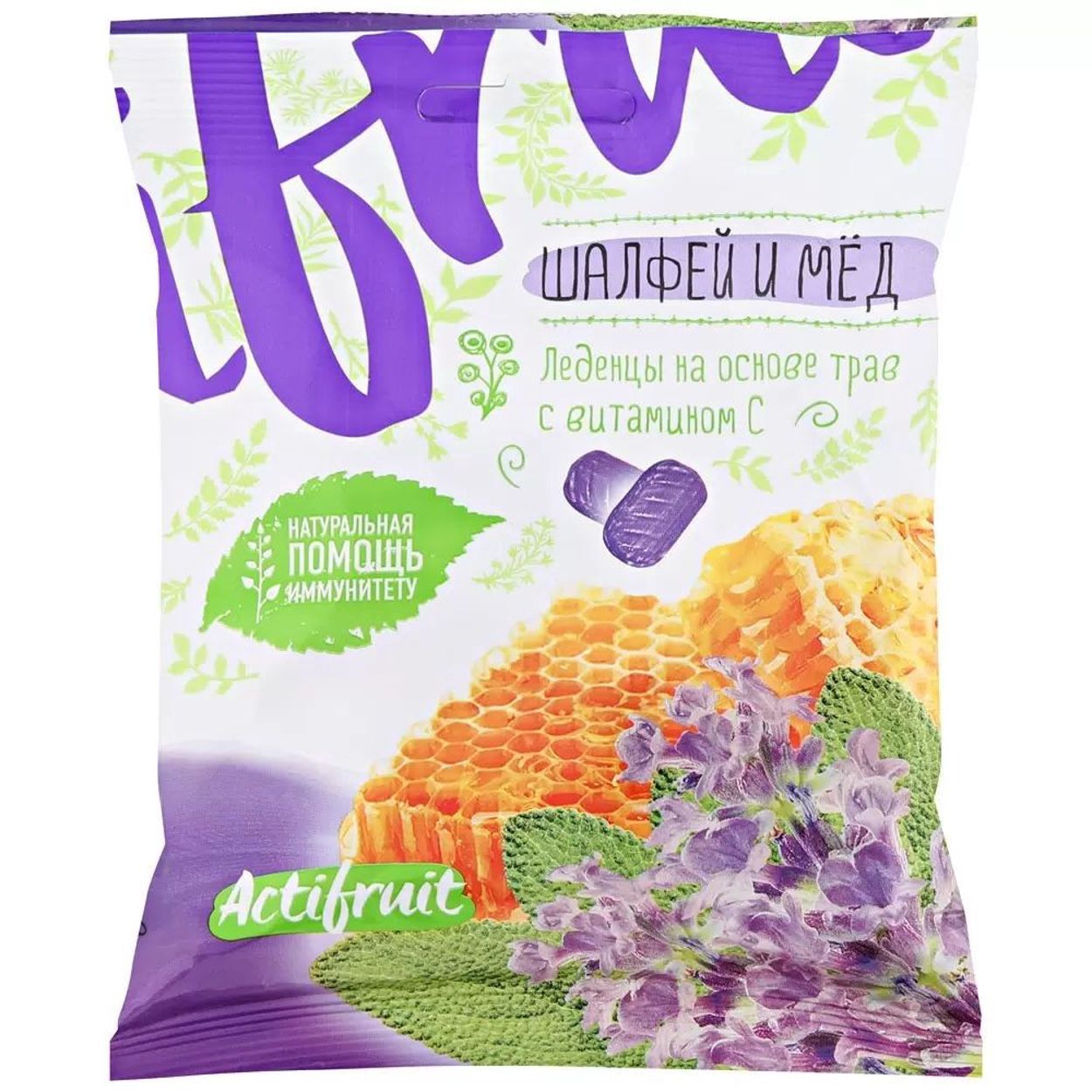 АКТИФРУТ ЛЕДЕНЦОВАЯ КАРАМЕЛЬ С ВИТ С ШАЛФЕЙ/МЕД 60Г