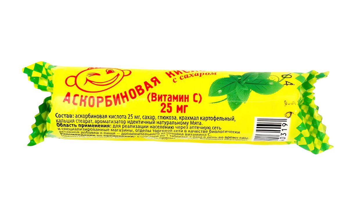 АСКОРБИНОВАЯ К-ТА ТАБ 3Г С САХАРОМ МЯТА КРУТКА №10