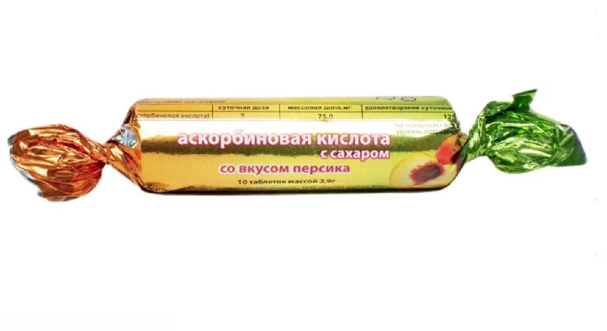 АСКОРБИНОВАЯ К-ТА С САХАРОМ ТАБ ПЕРСИК №10 ЭКО