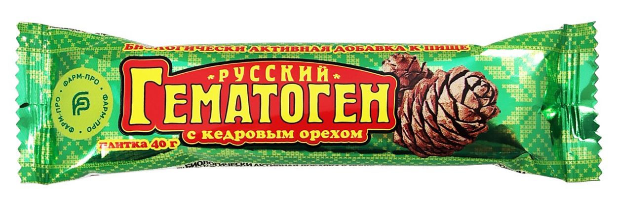 ГЕМАТОГЕН РУССКИЙ С КЕДРОВЫМ ОРЕХОМ 40Г БАД